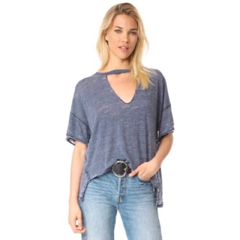 NWT Free People Jordan Choker Tee M in Indigo
